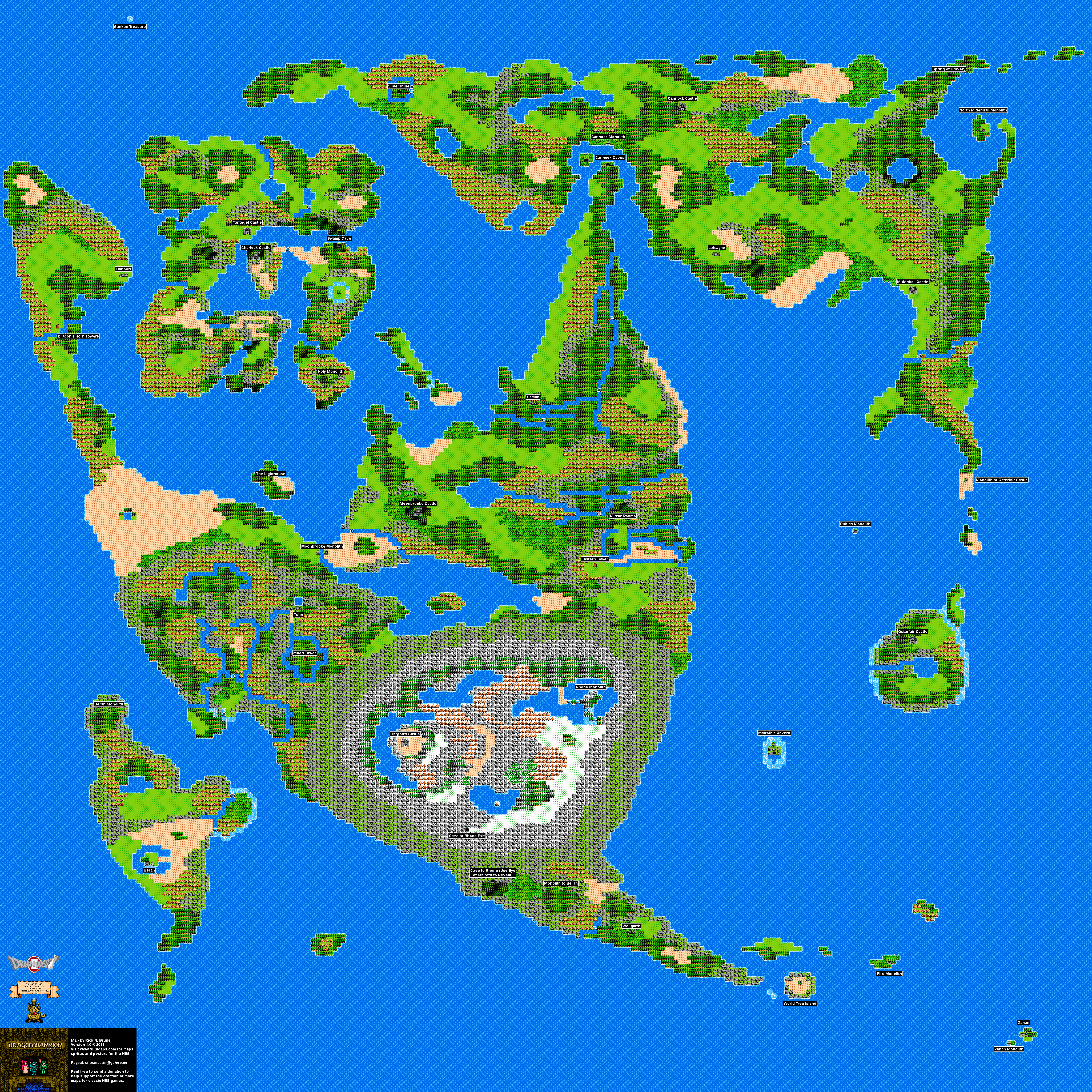 Dragon Warrior II - Overworld Nintendo NES Map