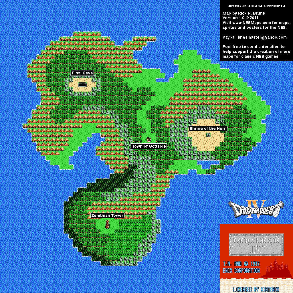 Dragon Warrior IV - Gottside Island Overworld Nintendo NES Map