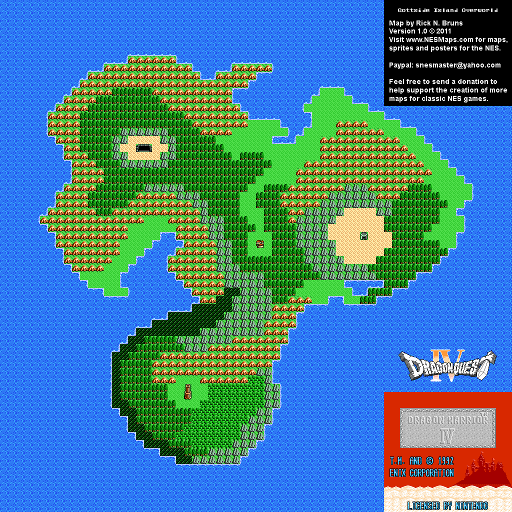 Dragon Warrior IV - Gottside Island Overworld Nintendo NES Map BG
