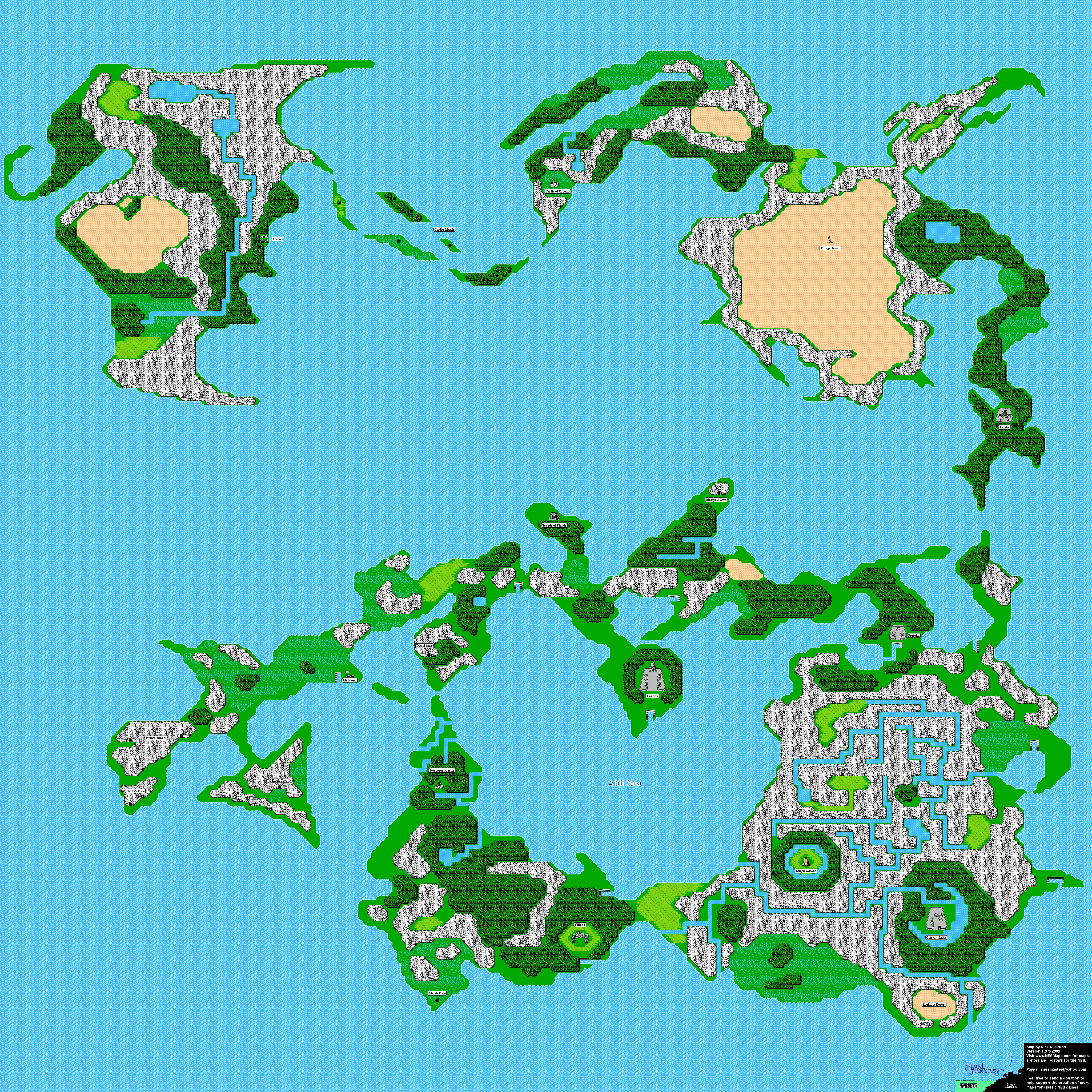 Final Fantasy - Overworld Nintendo NES Map