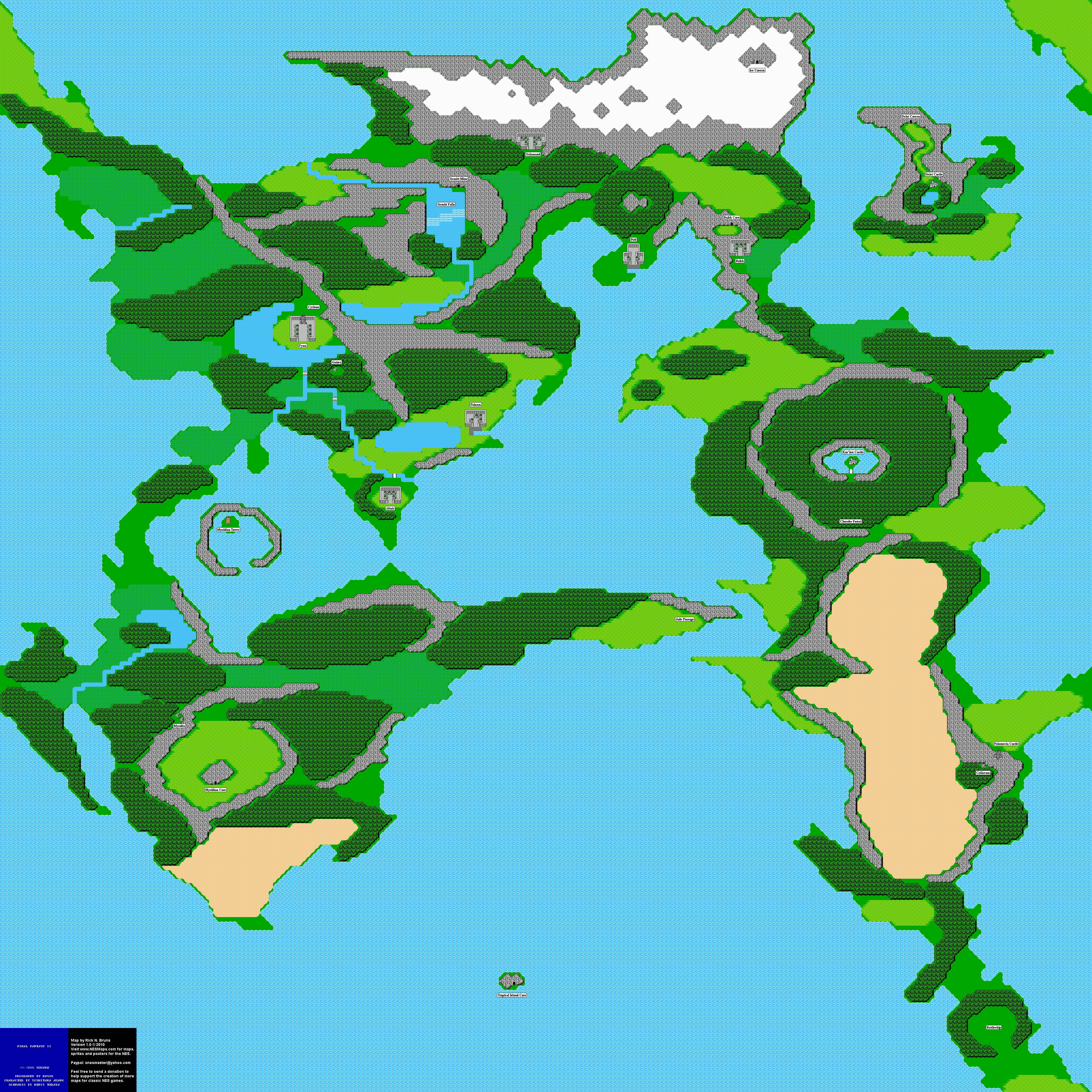 Final Fantasy II 2j - Overworld Nintendo NES Map