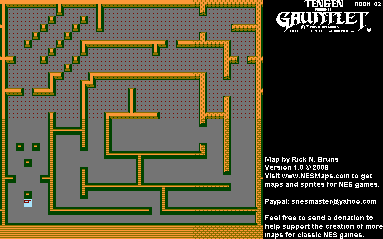 Gauntlet - Room 02 Nintendo NES Background Only Map