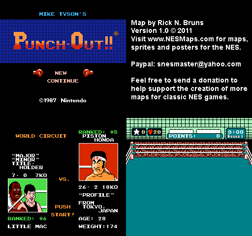 Mike Tyson's Punch-Out!! - Piston Honda World Circuit Nintendo NES Map BG