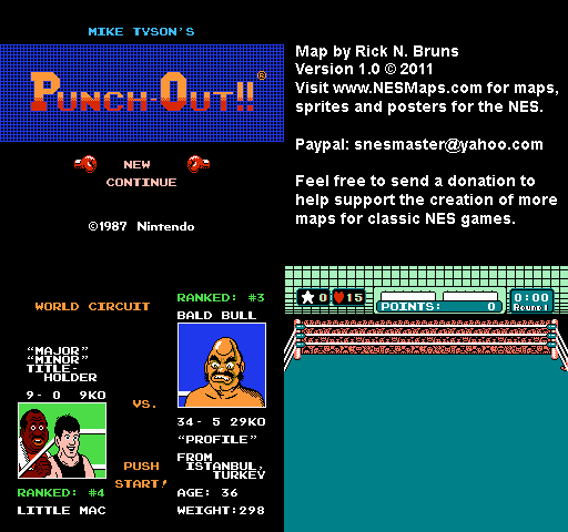 Mike Tyson's Punch-Out!! - Bald Bull World Circuit Nintendo NES Map BG