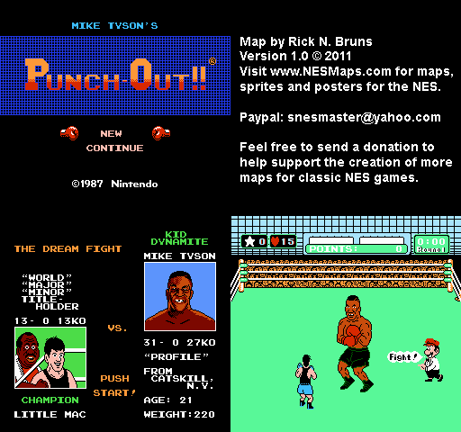 Mike Tyson's Punch-Out!! - Mike Tyson The Dream Fight Nintendo NES Map