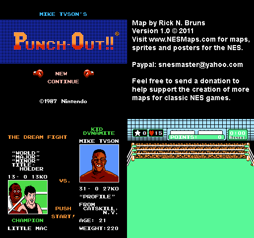 Mike Tyson's Punch-Out!! - Mike Tyson The Dream Fight Nintendo NES Map BG