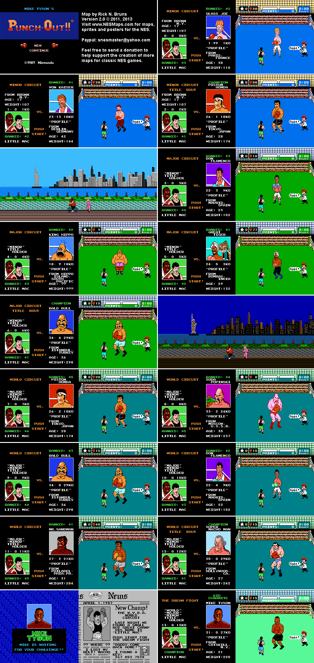Mike Tyson's Punch-Out!! - All Opponents Nintendo NES Map