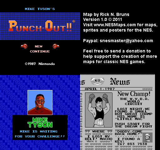 Mike Tyson's Punch-Out!! - Newspaper Nintendo NES Map