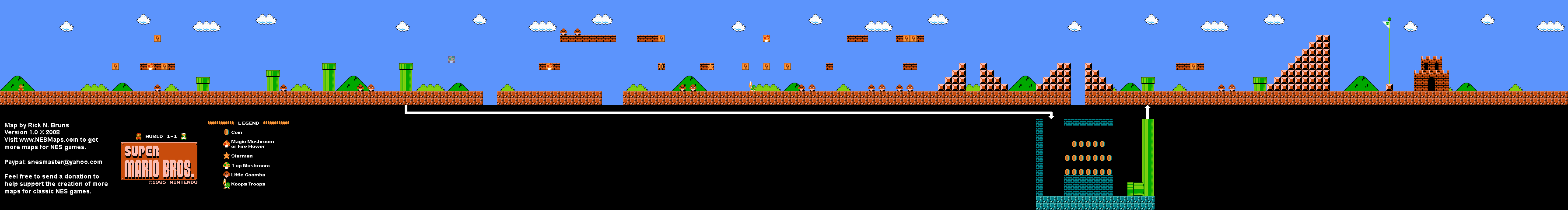Super Mario Brothers - World 1-1 Nintendo NES Map