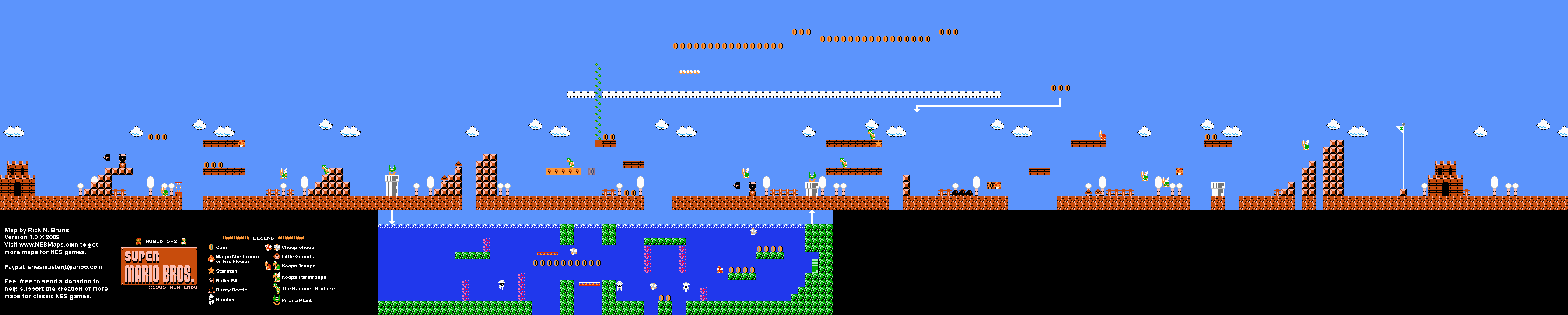 Super Mario Brothers - World 5-2 Nintendo NES Map
