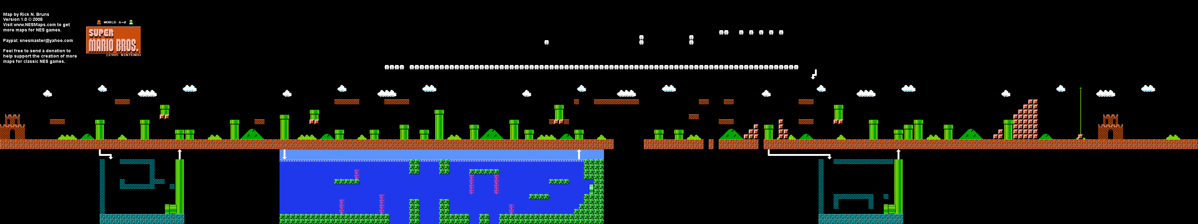 Super Mario Brothers - World 6-2 Nintendo NES Background Only Map