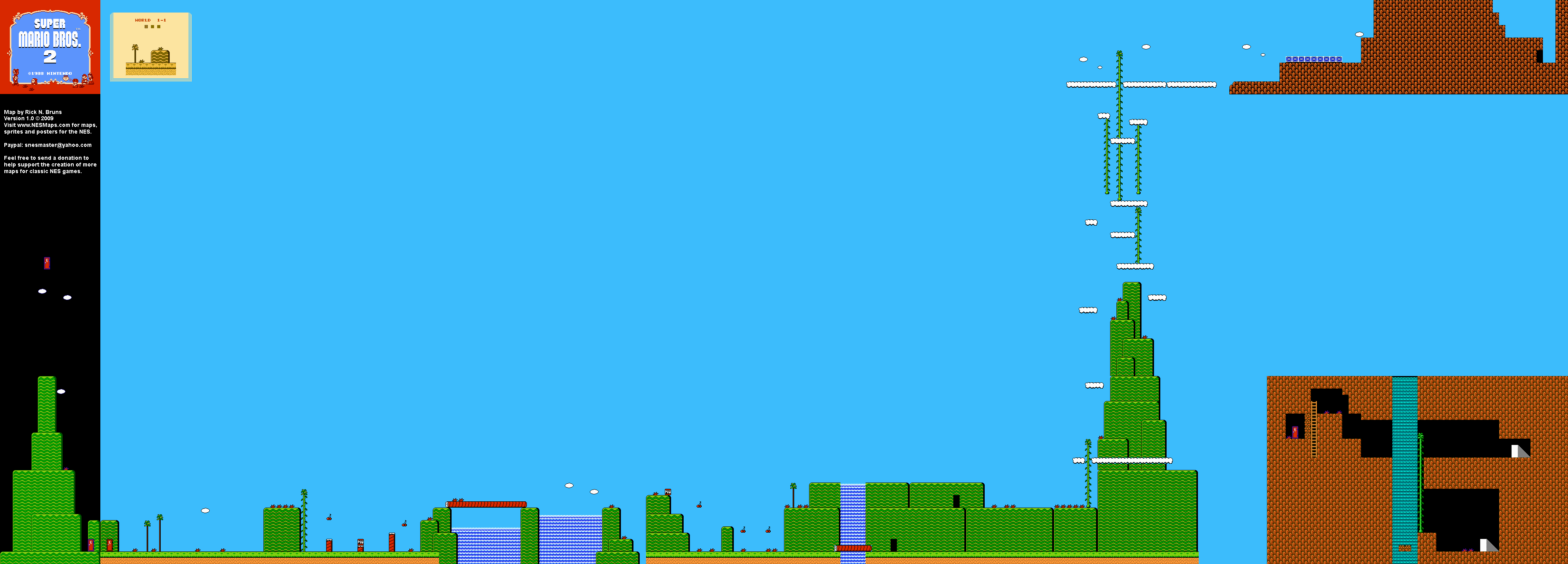 Super Mario Brothers 2 - World 1-1 Nintendo NES Background Only Map