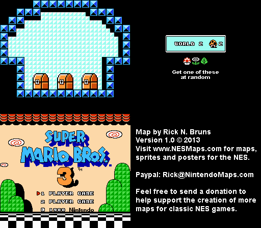 Super Mario Brothers 3 - World 2 Toad's House 2 Nintendo NES Map BG