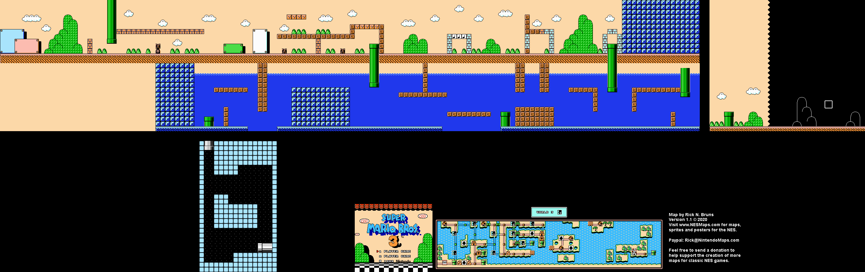 Super Mario Brothers 3 - World 3-9 Nintendo NES Map BG