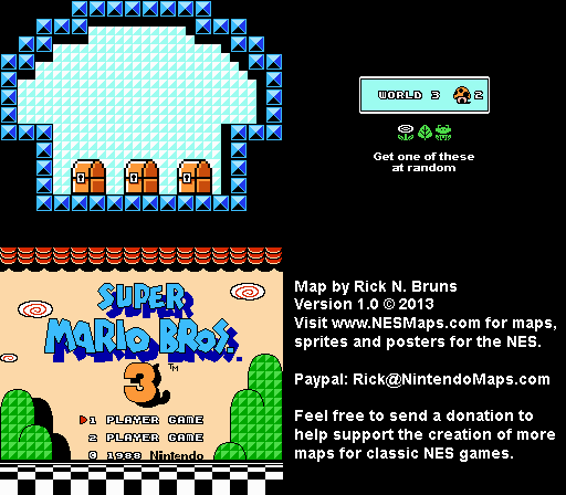 Super Mario Brothers 3 - World 3 Toad's House 2 Nintendo NES Map BG
