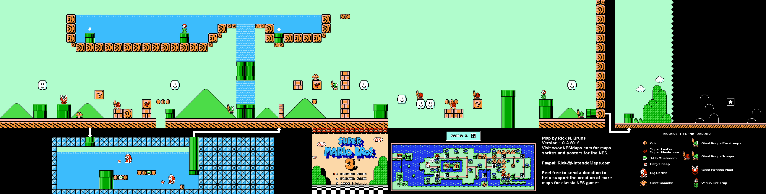 Super Mario Brothers 3 - World 4-1 Nintendo NES Map