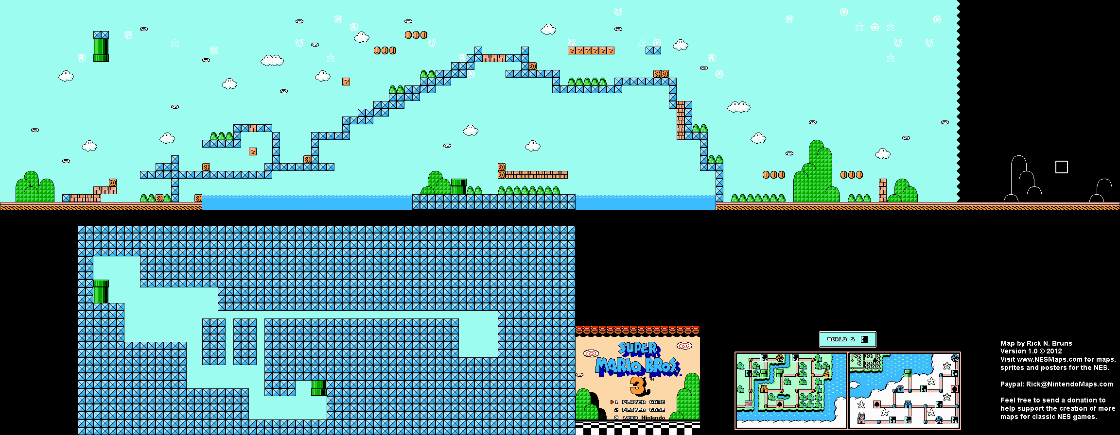 Super Mario Brothers 3 - World 5-1 Nintendo NES Map BG