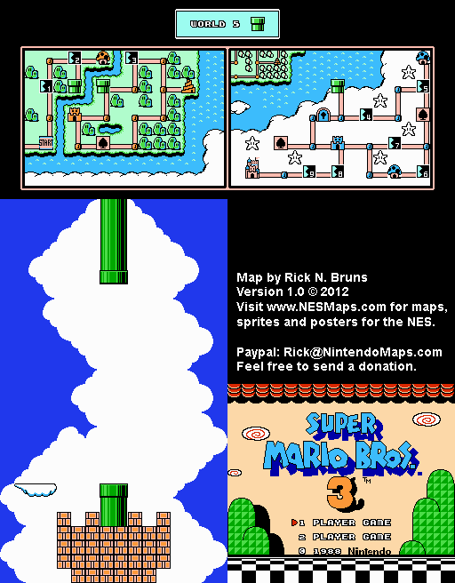 Super Mario Brothers 3 - World 5 Pipe Nintendo NES Map BG