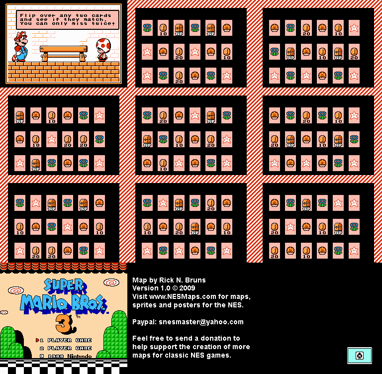 Super Mario Brothers 3 - Memory Match Nintendo NES Map