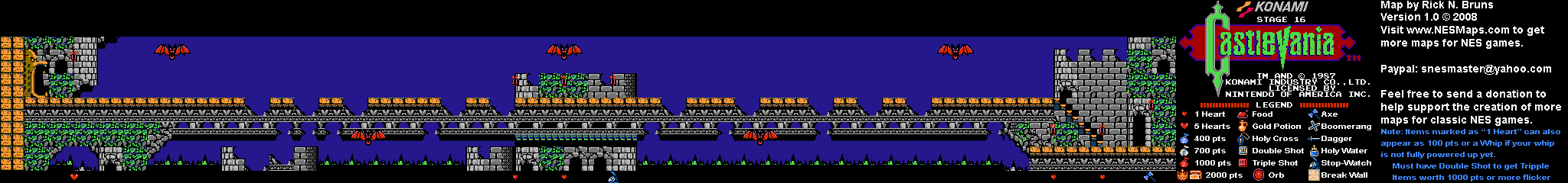 Castlevania - Stage 16 Nintendo NES Map