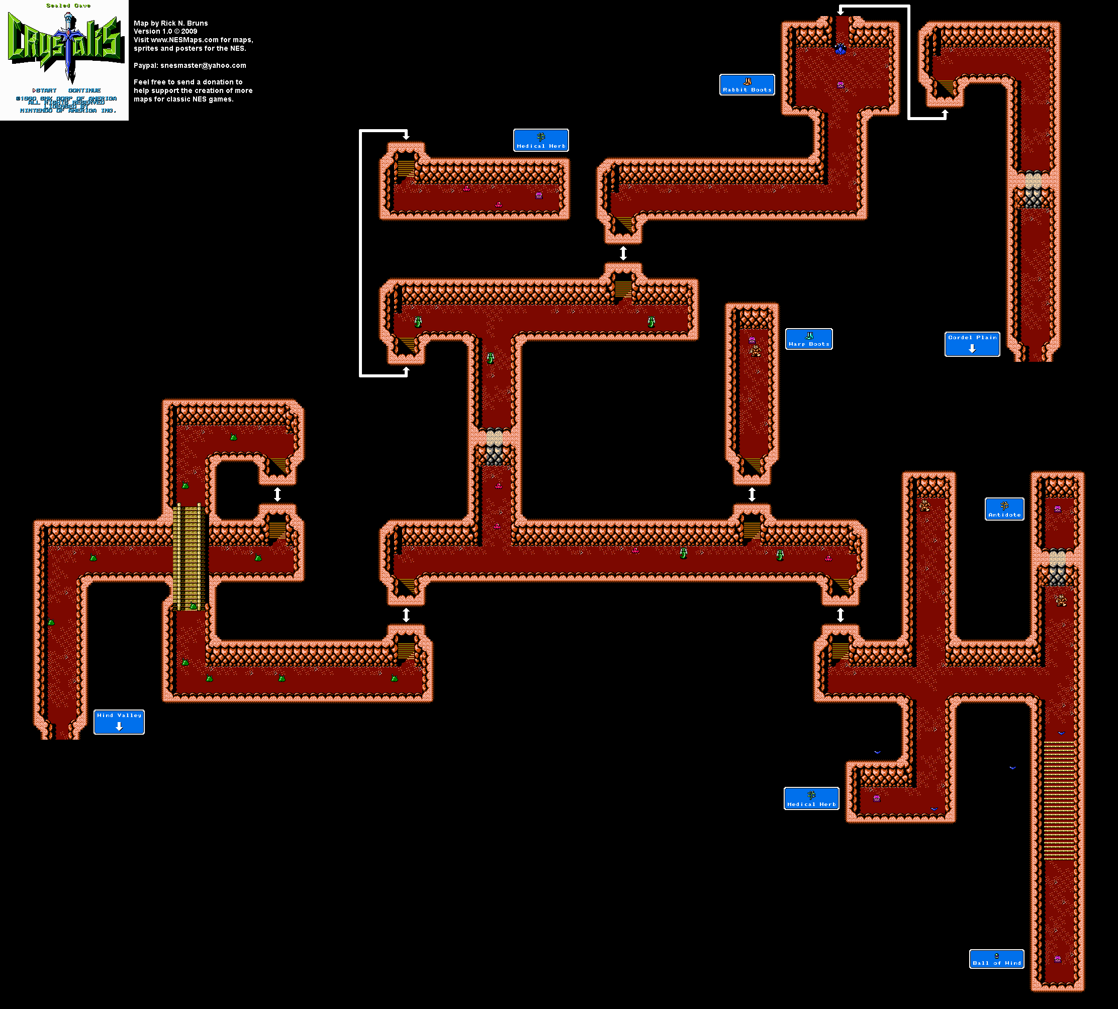 Crystalis - Sealed Cave Nintendo NES Map