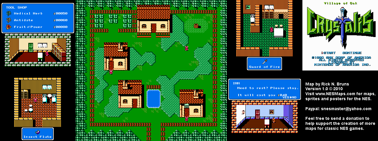 Crystalis - Village of Oak Nintendo NES Map