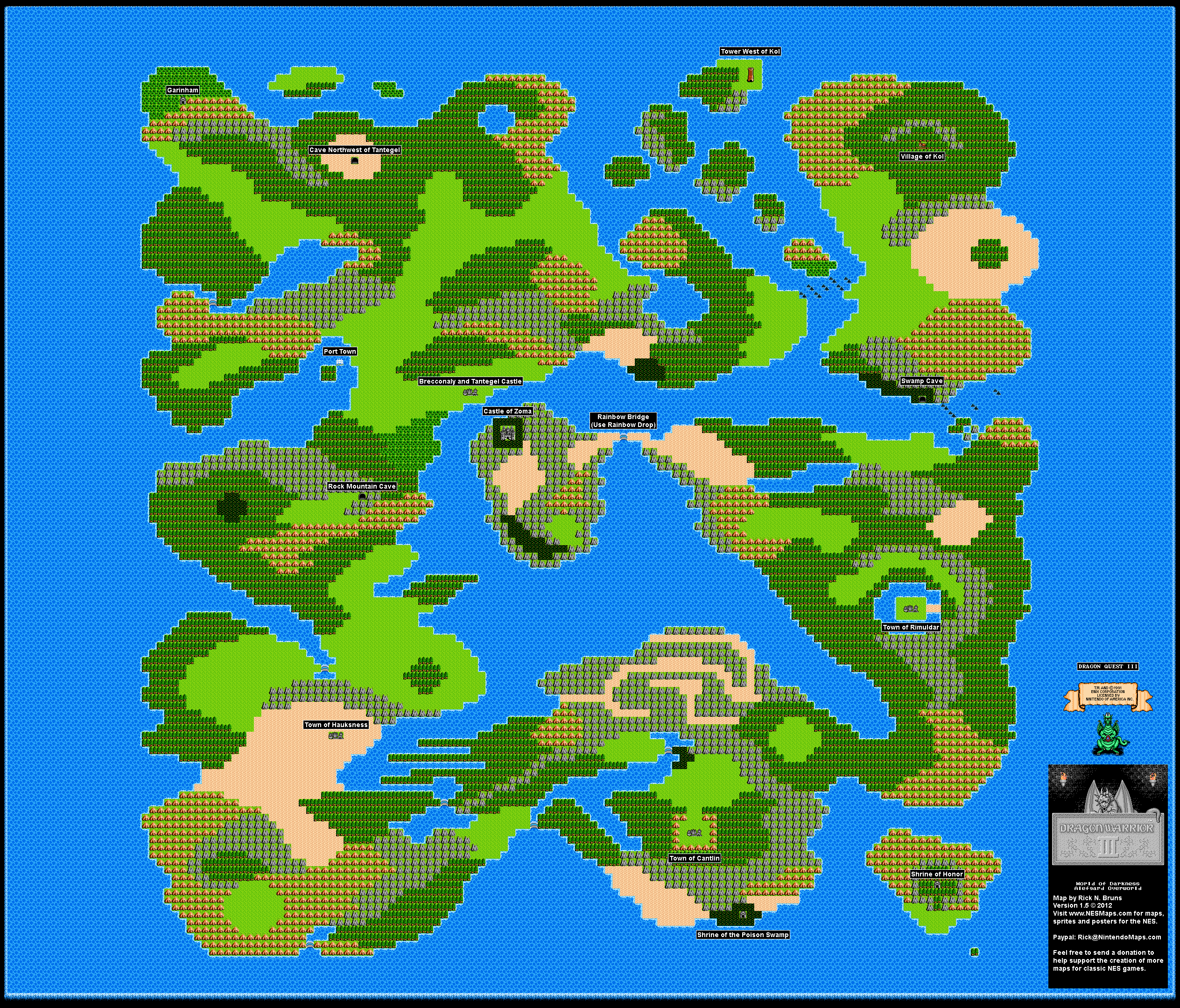 Dragon Warrior III - Alefgard Overworld Nintendo NES Map