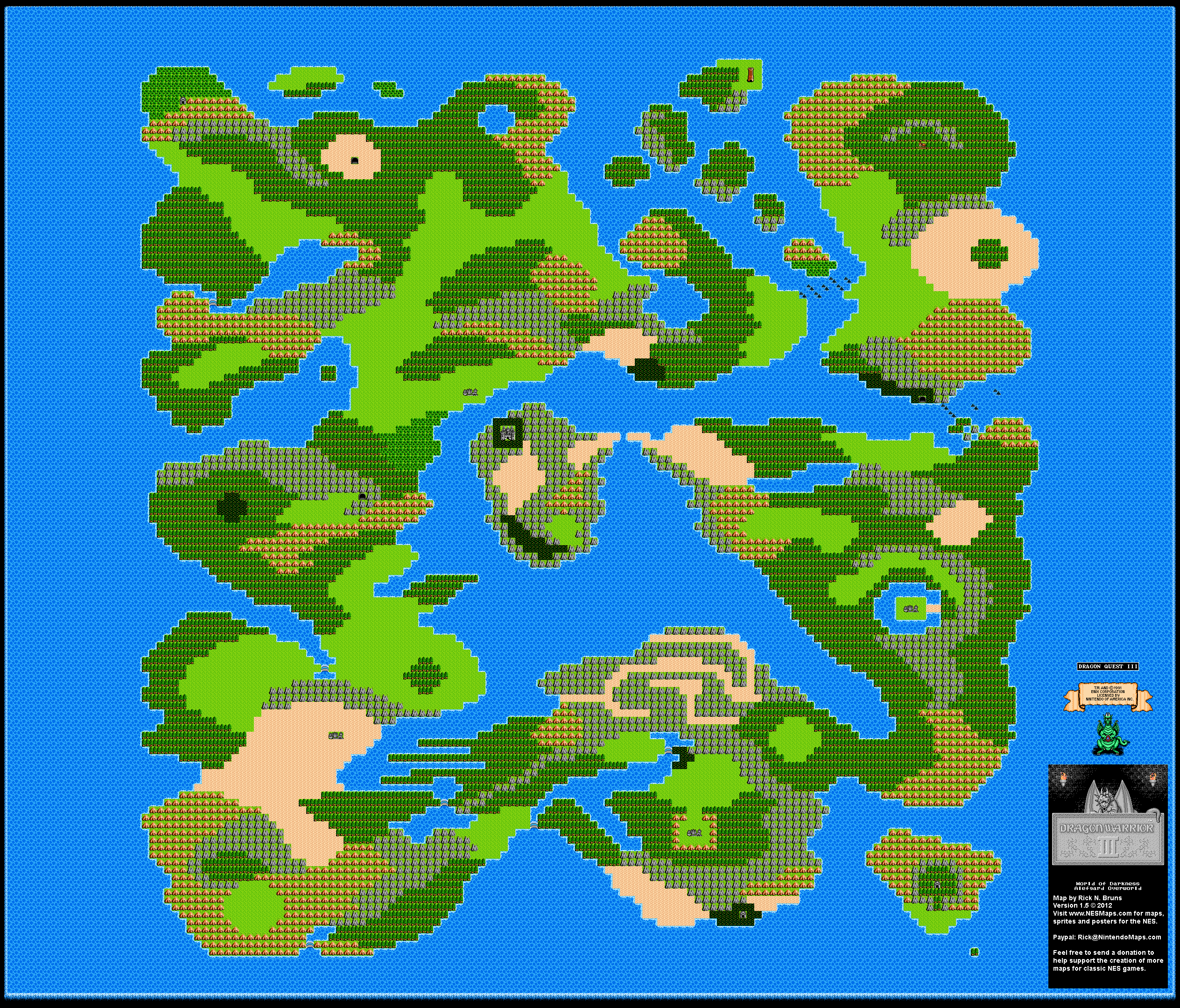 Dragon Warrior III - Alefgard Overworld Nintendo NES Map BG