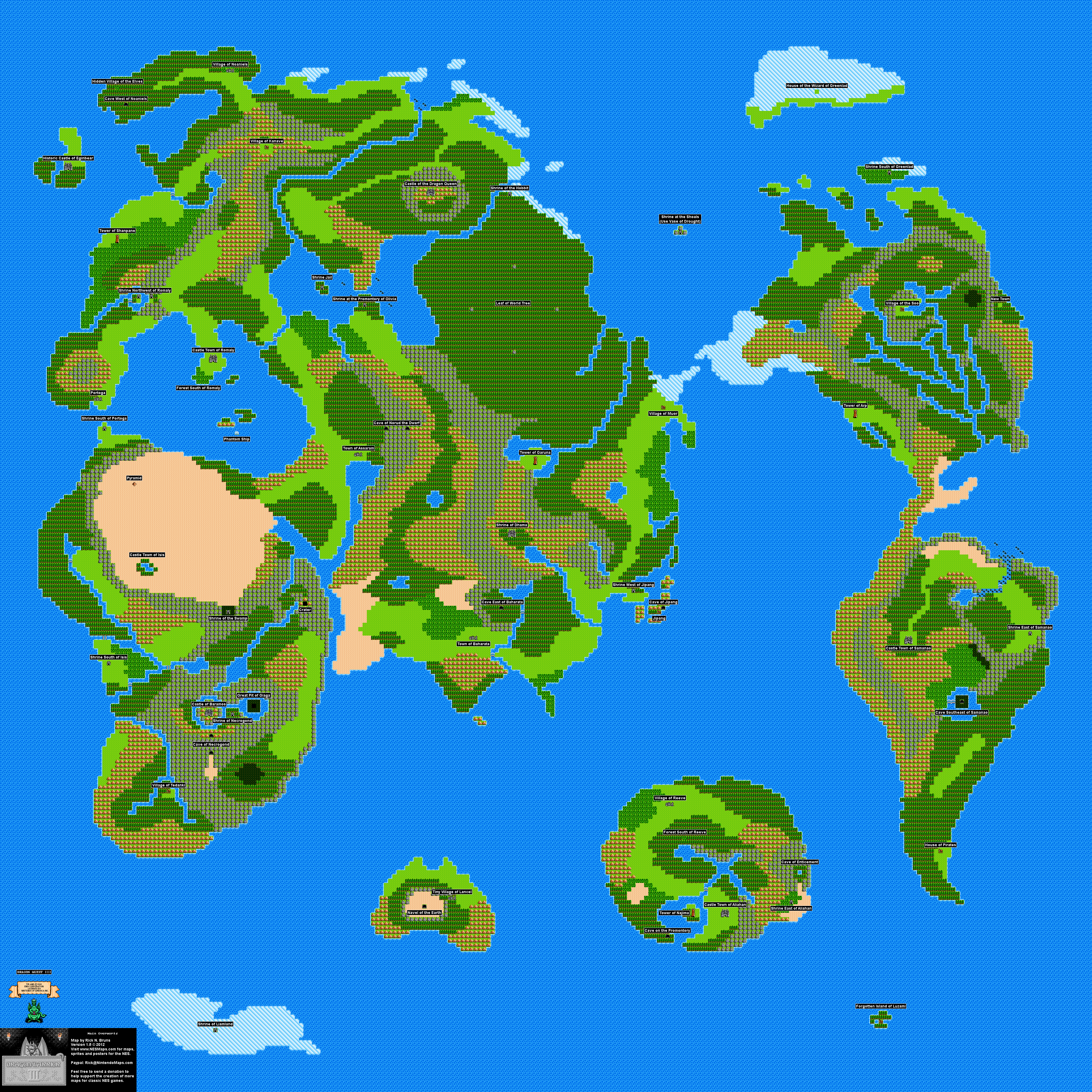 Dragon Warrior III - Main Overworld Nintendo NES Map