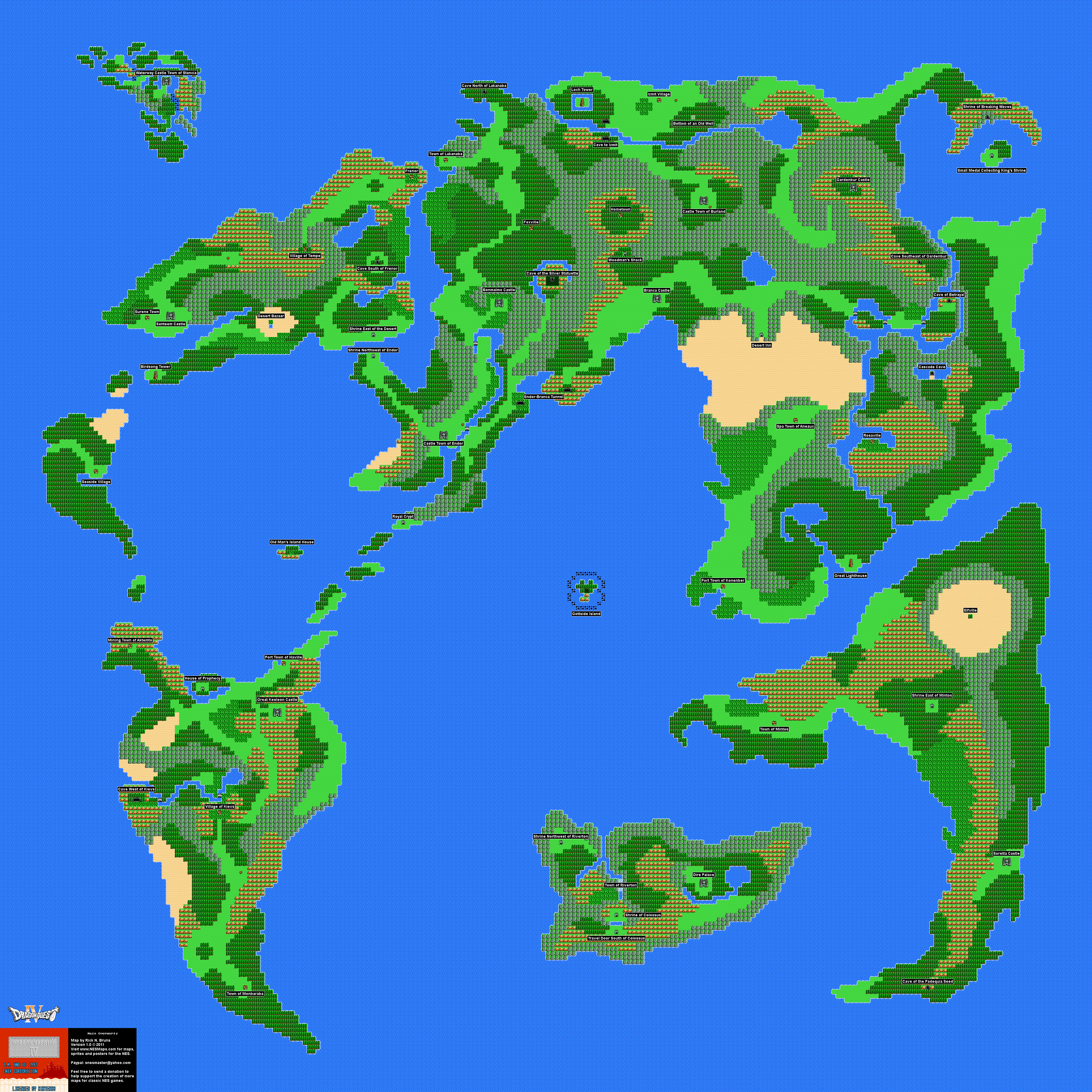 Dragon Warrior IV - Main Overworld Nintendo NES Map