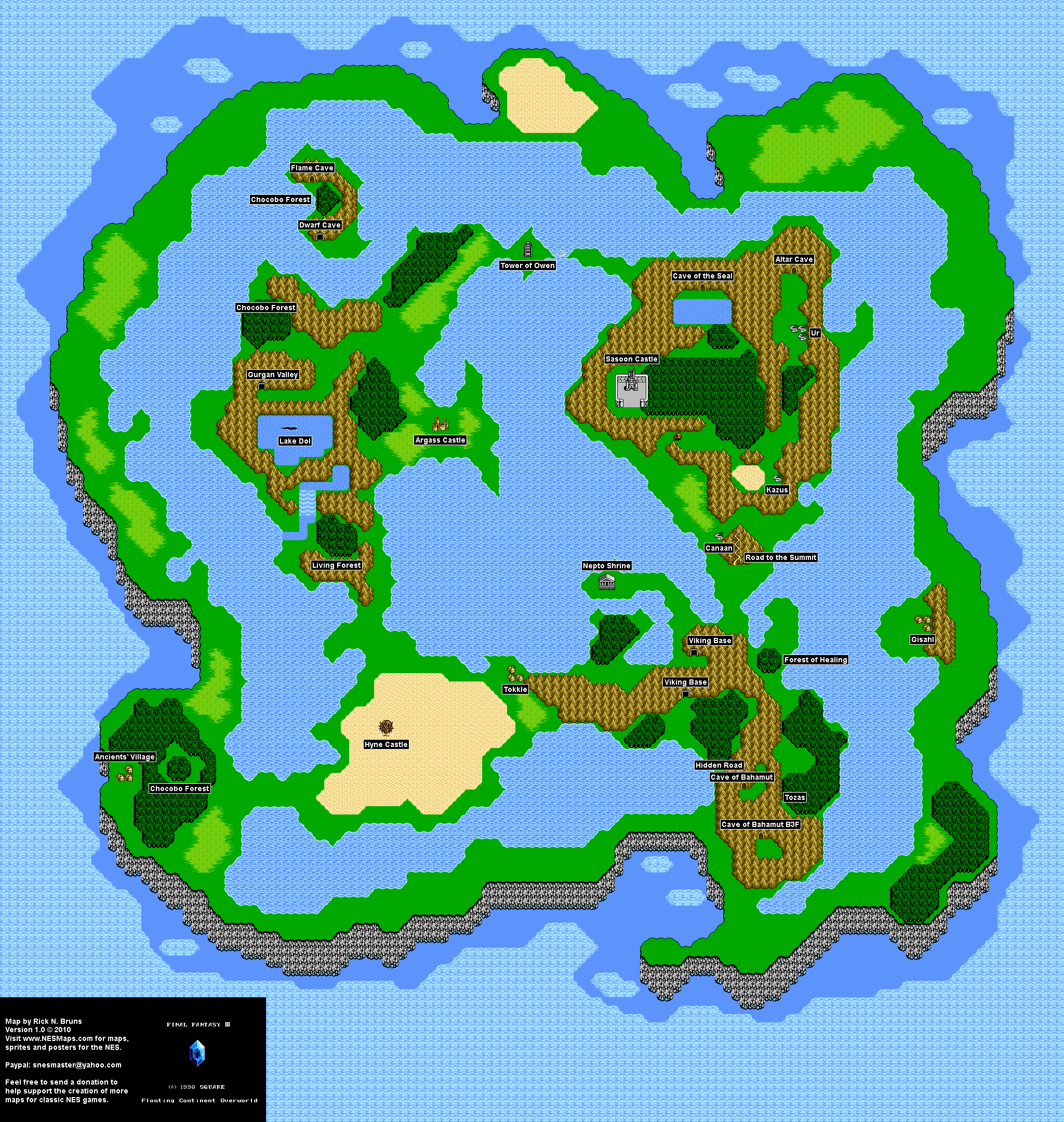 Final Fantasy III 3j - Floating Continent Overworld Nintendo NES Map
