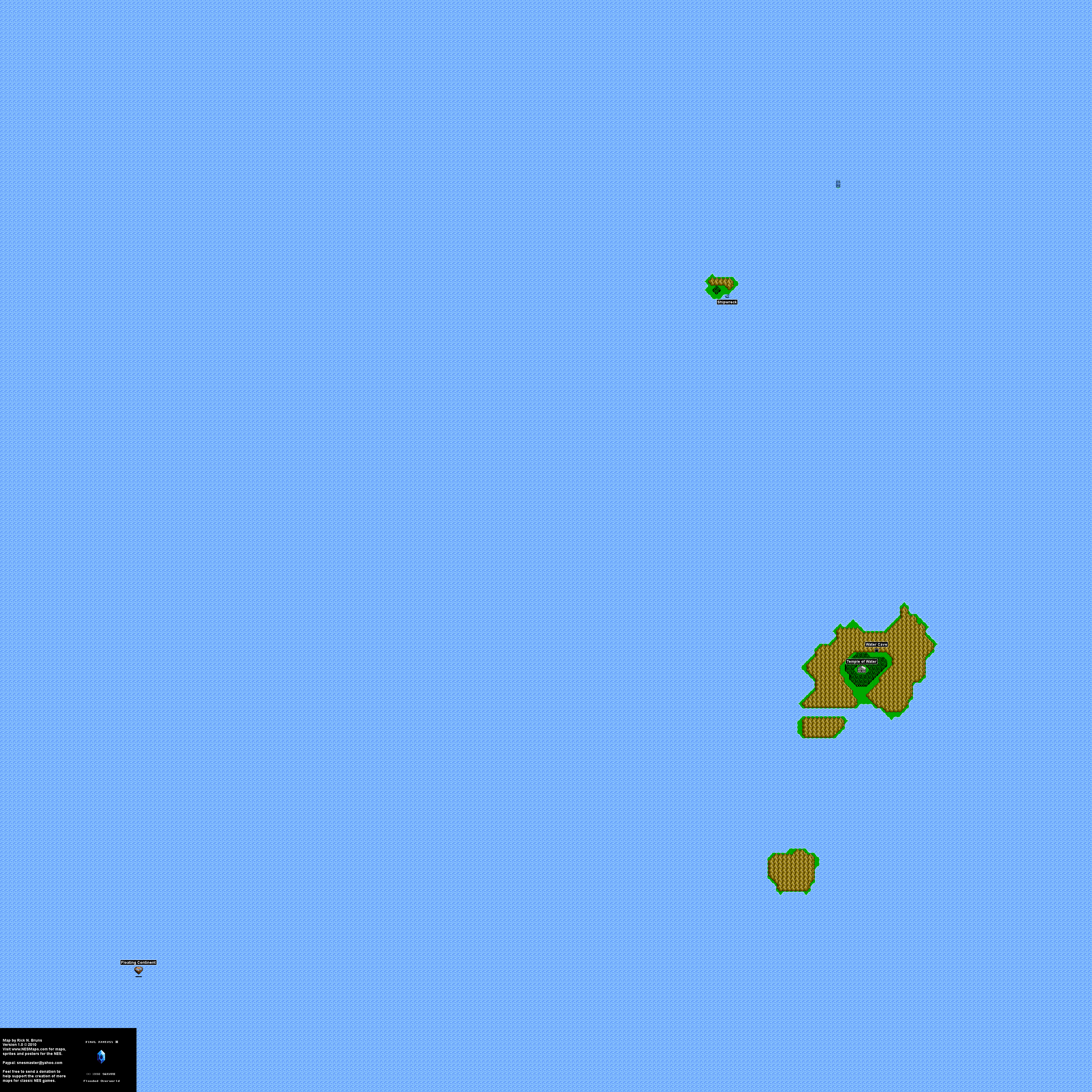 Final Fantasy III 3j - Flooded Overworld Nintendo NES Map