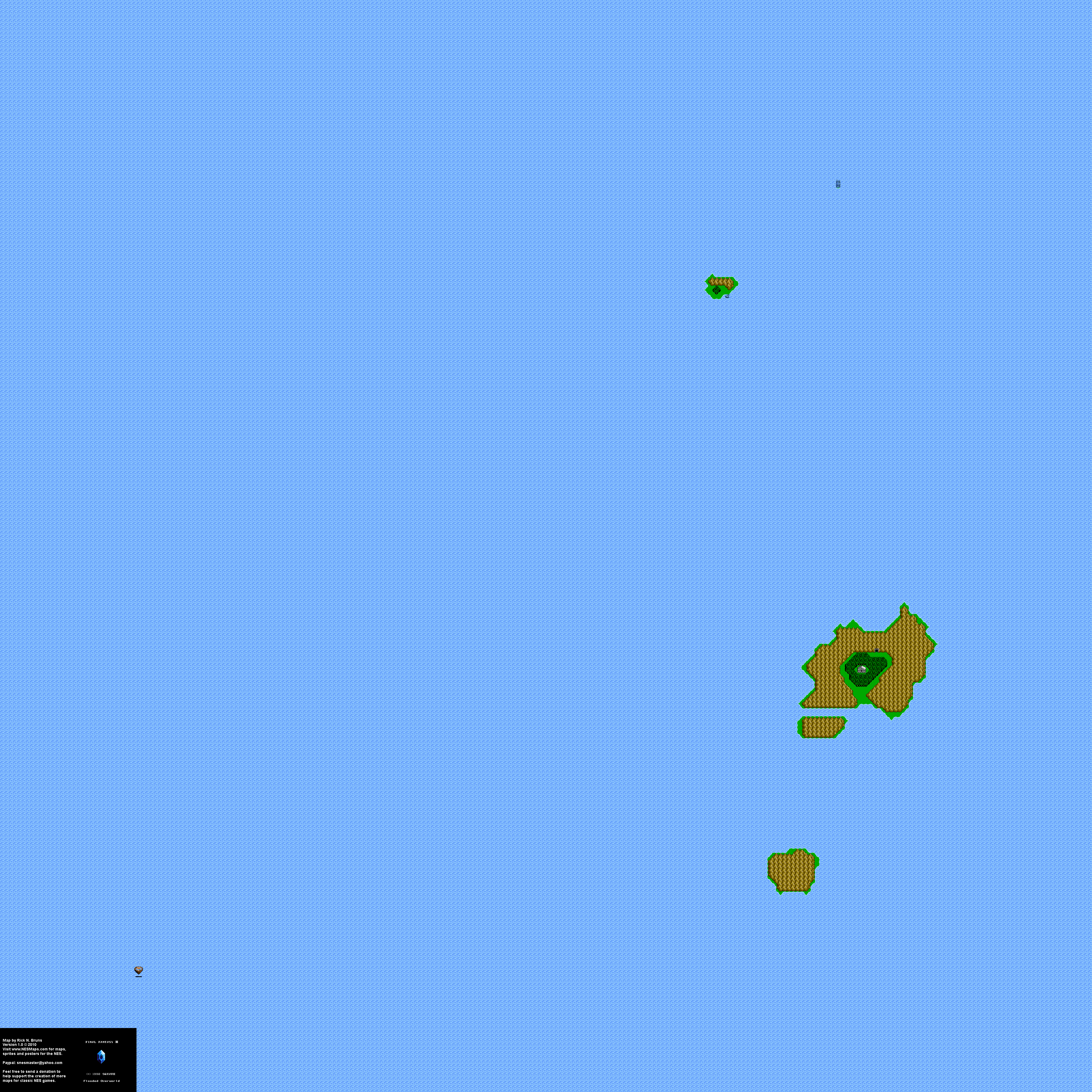 Final Fantasy III 3j - Flooded Overworld Nintendo NES Map BG