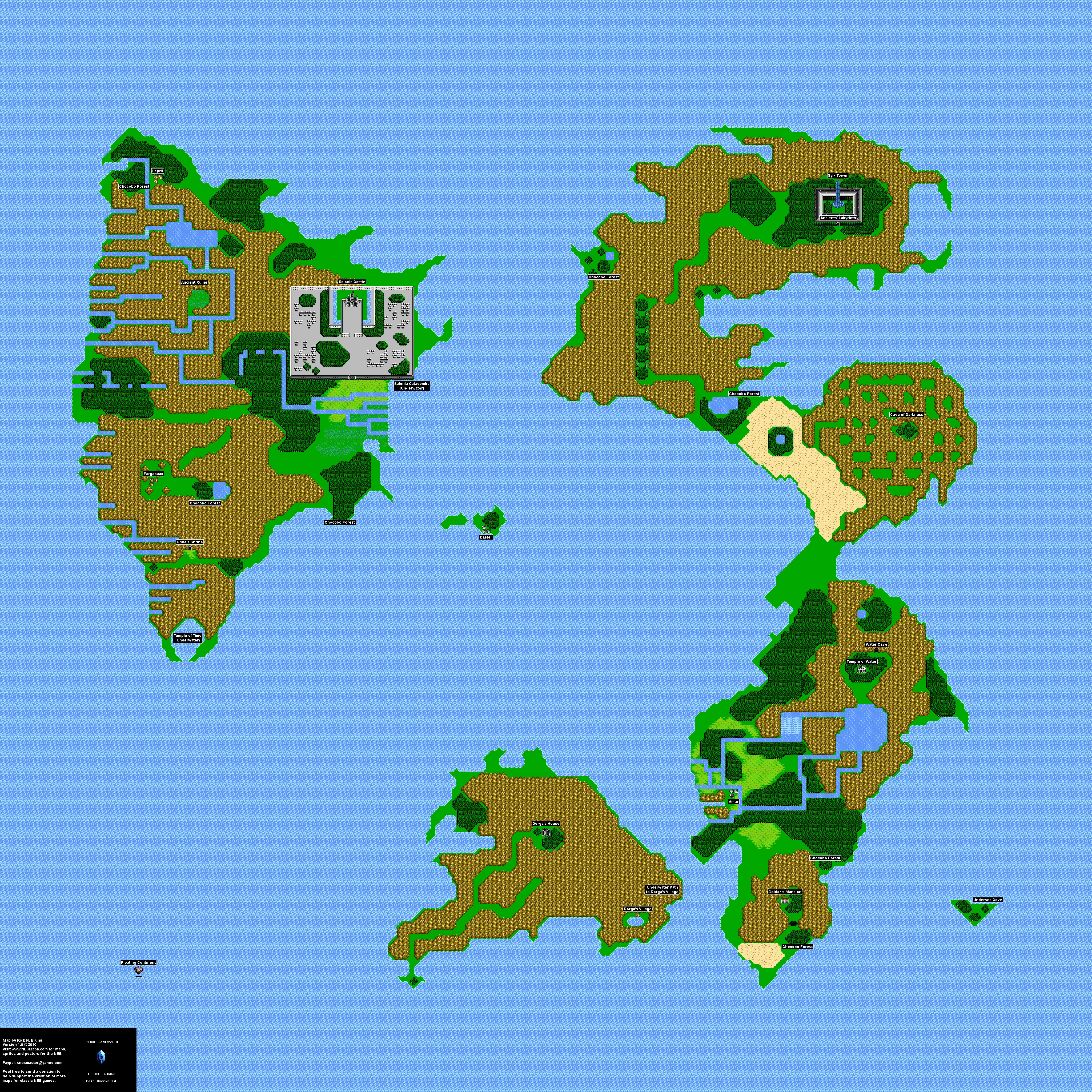 Final Fantasy III 3j - Main Overworld Nintendo NES Map