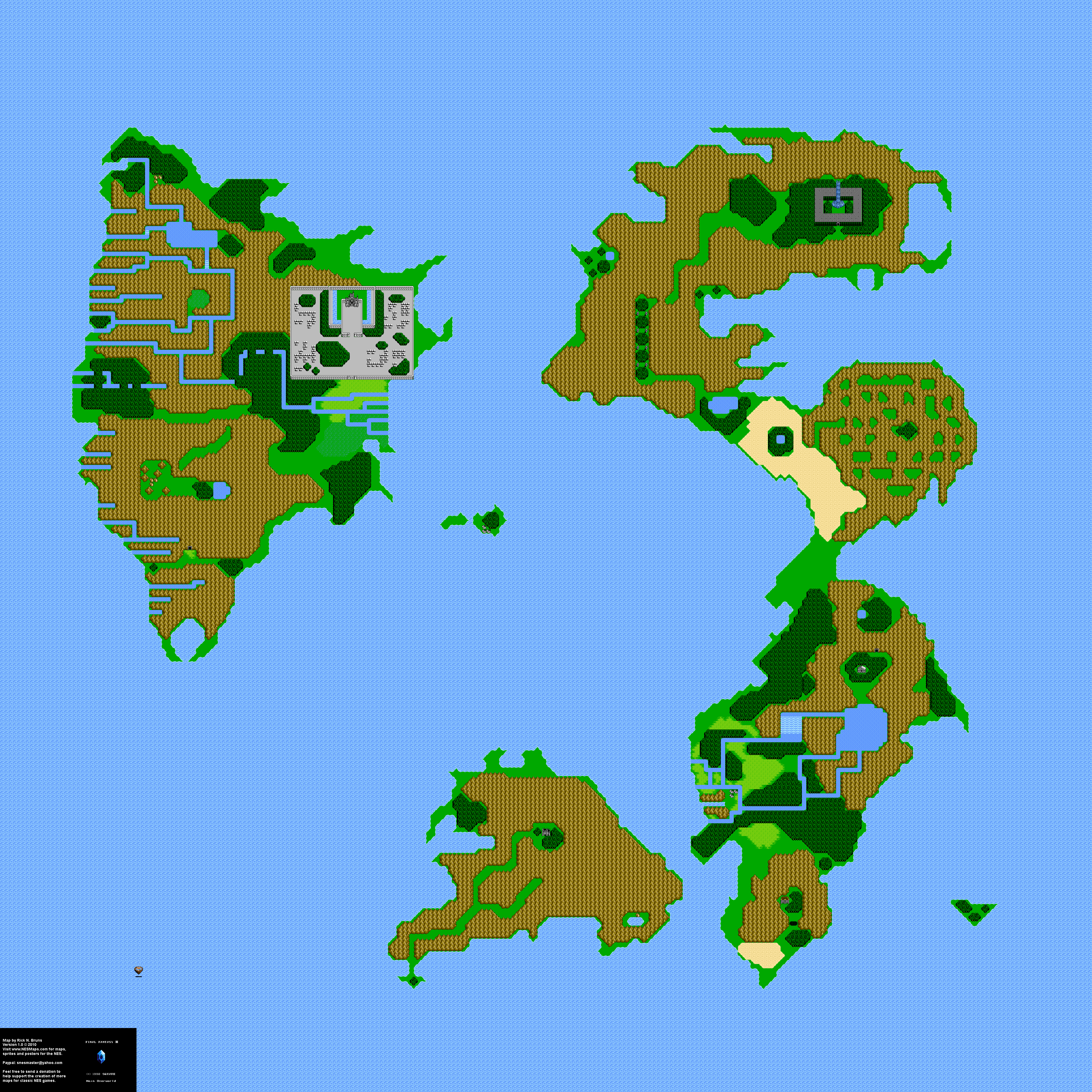 Final Fantasy III 3j - Main Overworld Nintendo NES Map BG