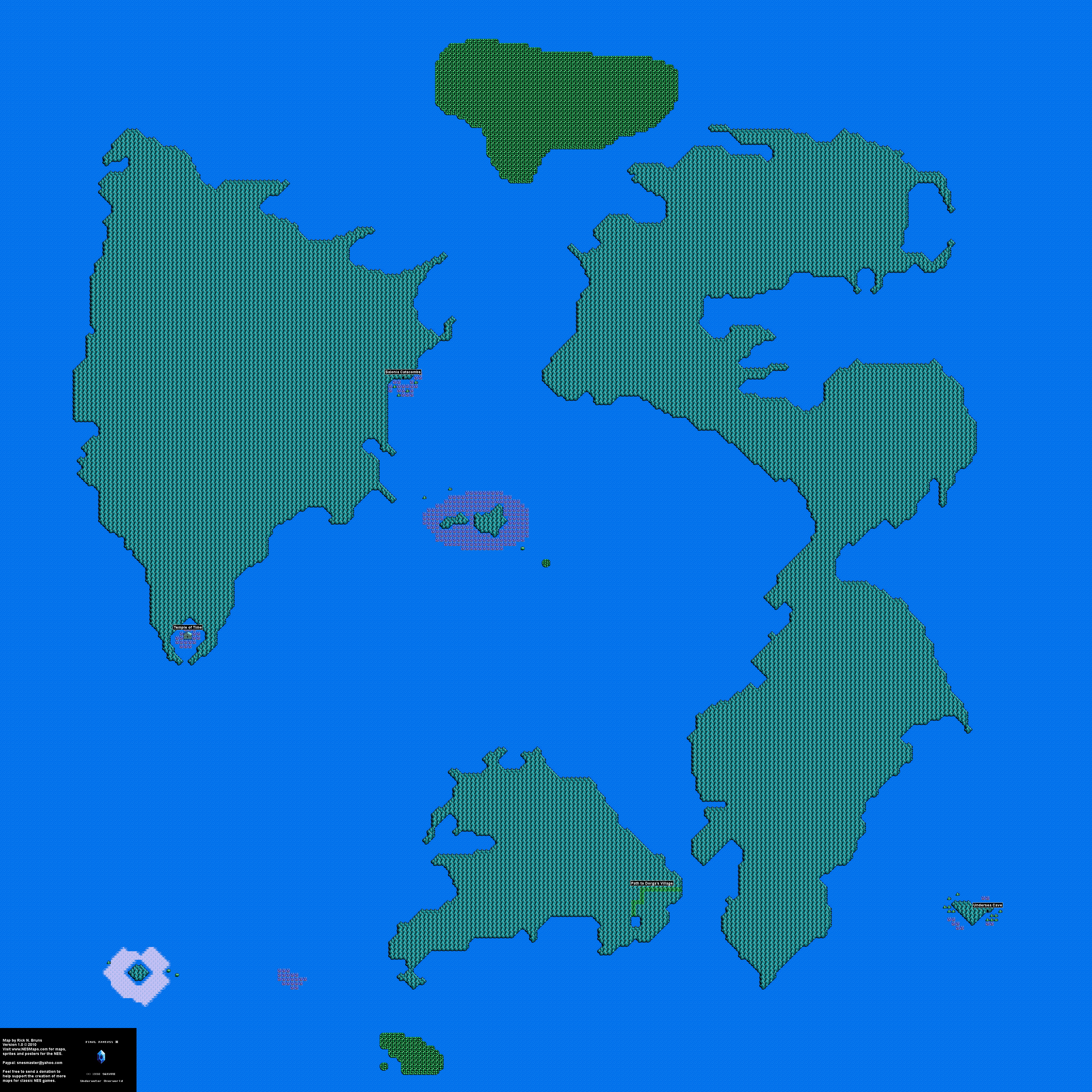 Final Fantasy III 3j - Underwater Overworld Nintendo NES Map