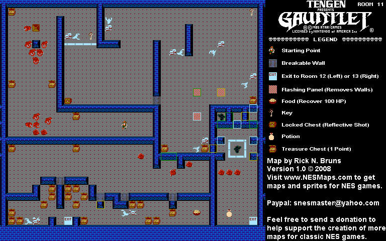 Gauntlet - Room 11 Nintendo NES Map