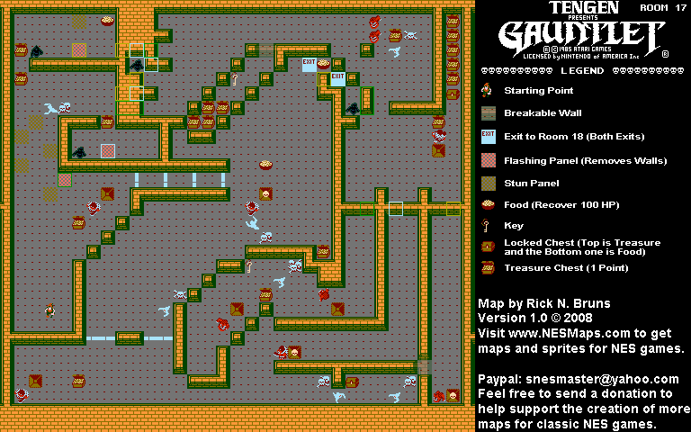 Gauntlet - Room 17 Nintendo NES Map