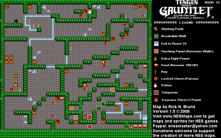 Gauntlet - Room 22 Nintendo NES Map