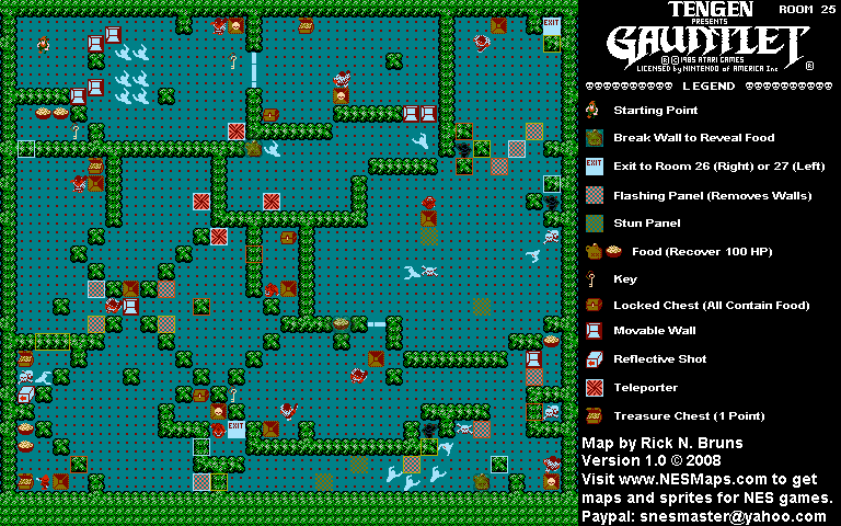 Gauntlet - Room 25 Nintendo NES Map
