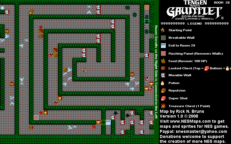 Gauntlet - Room 28 Nintendo NES Map