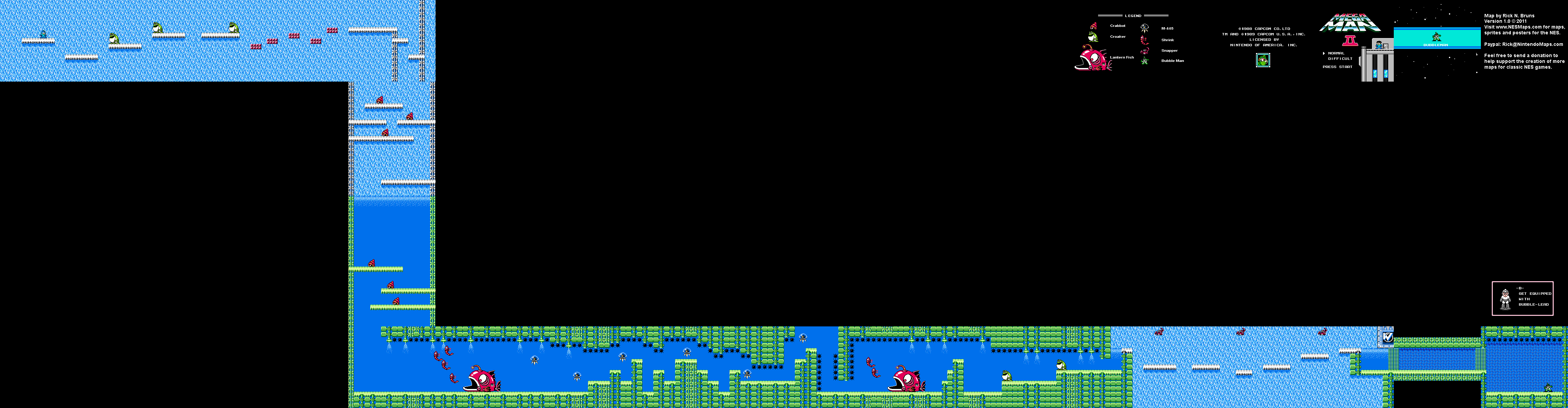 Mega Man II 2 - Bubble Man Stage Nintendo NES Map