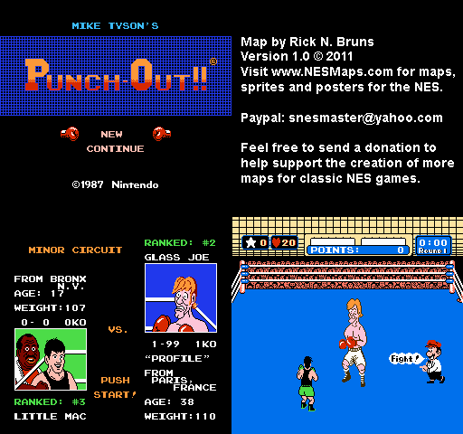 Mike Tyson's Punch-Out!! - Glass Joe Minor Circuit Nintendo NES Map