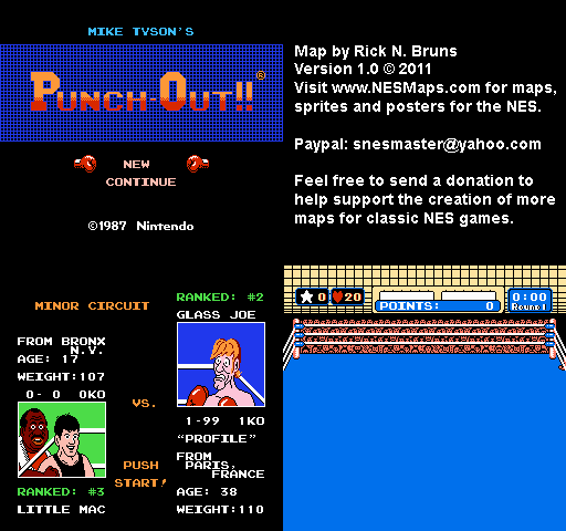 Mike Tyson's Punch-Out!! - Glass Joe Minor Circuit Nintendo NES Map BG