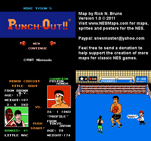 Mike Tyson's Punch-Out!! - Piston Honda Minor Circuit Nintendo NES Map