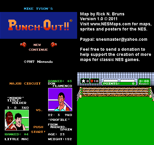 Mike Tyson's Punch-Out!! - Don Flamenco Major Circuit Nintendo NES Map BG