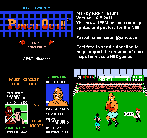 Mike Tyson's Punch-Out!! - Bald Bull Major Circuit Nintendo NES Map