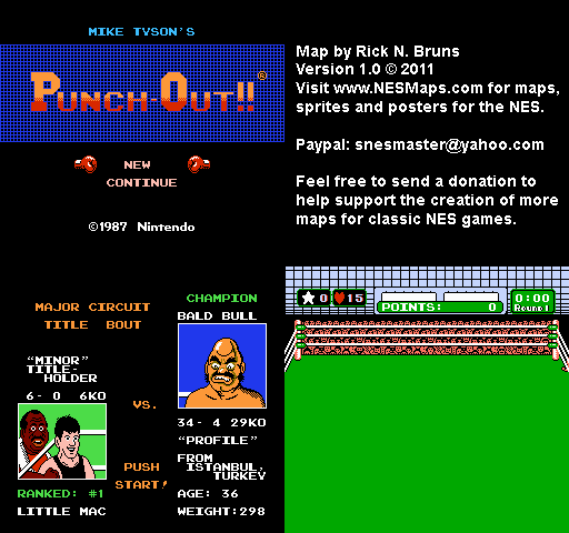 Mike Tyson's Punch-Out!! - Bald Bull Major Circuit Nintendo NES Map BG