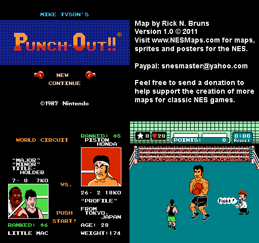 Mike Tyson's Punch-Out!! - Piston Honda World Circuit Nintendo NES Map