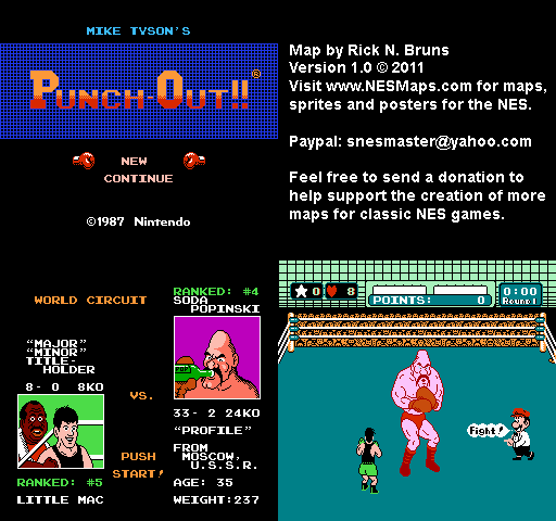 Mike Tyson's Punch-Out!! - Soda Popinski World Circuit Nintendo NES Map